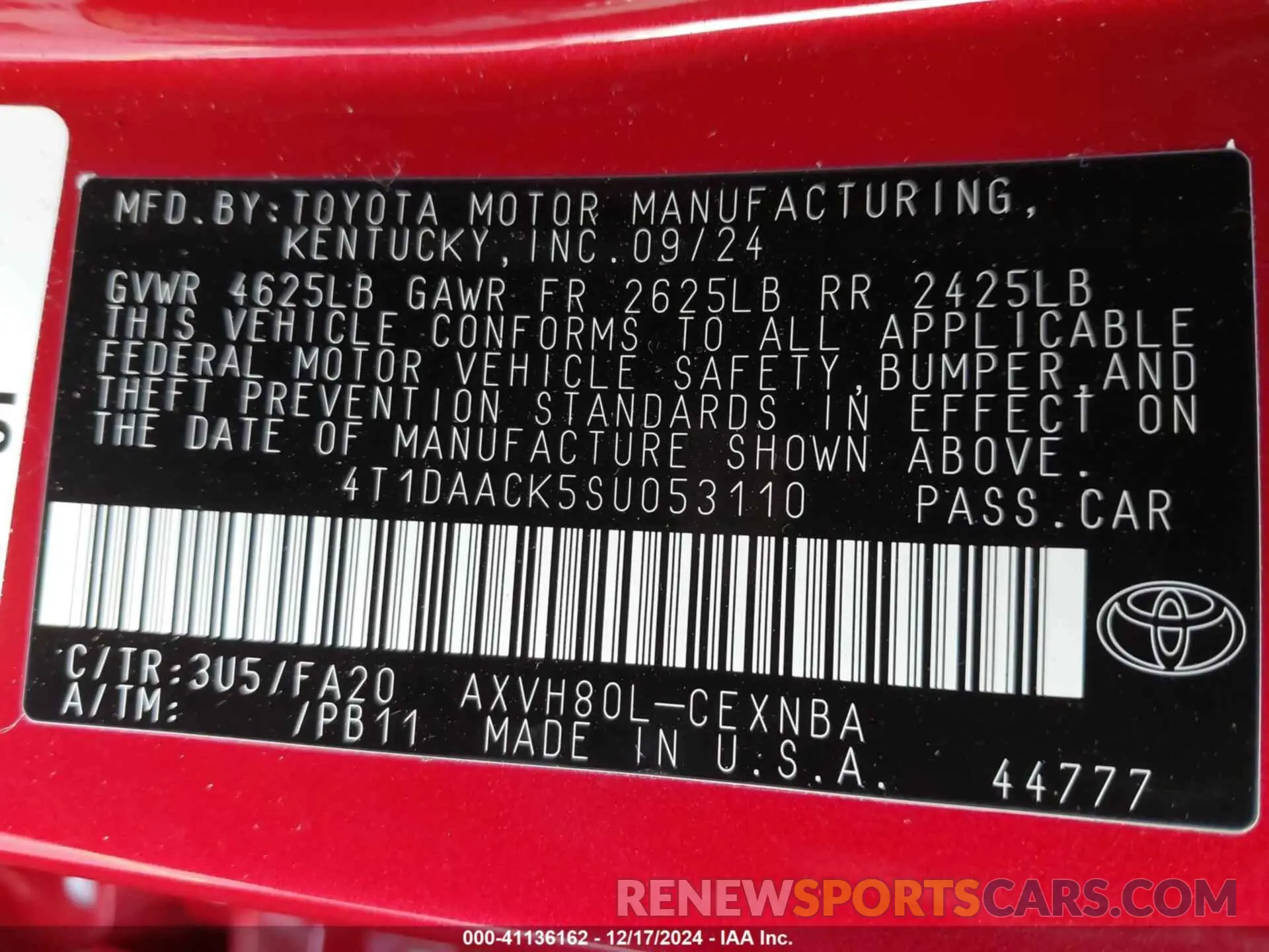 9 Фотография поврежденного автомобиля 4T1DAACK5SU053110 TOYOTA CAMRY 2025
