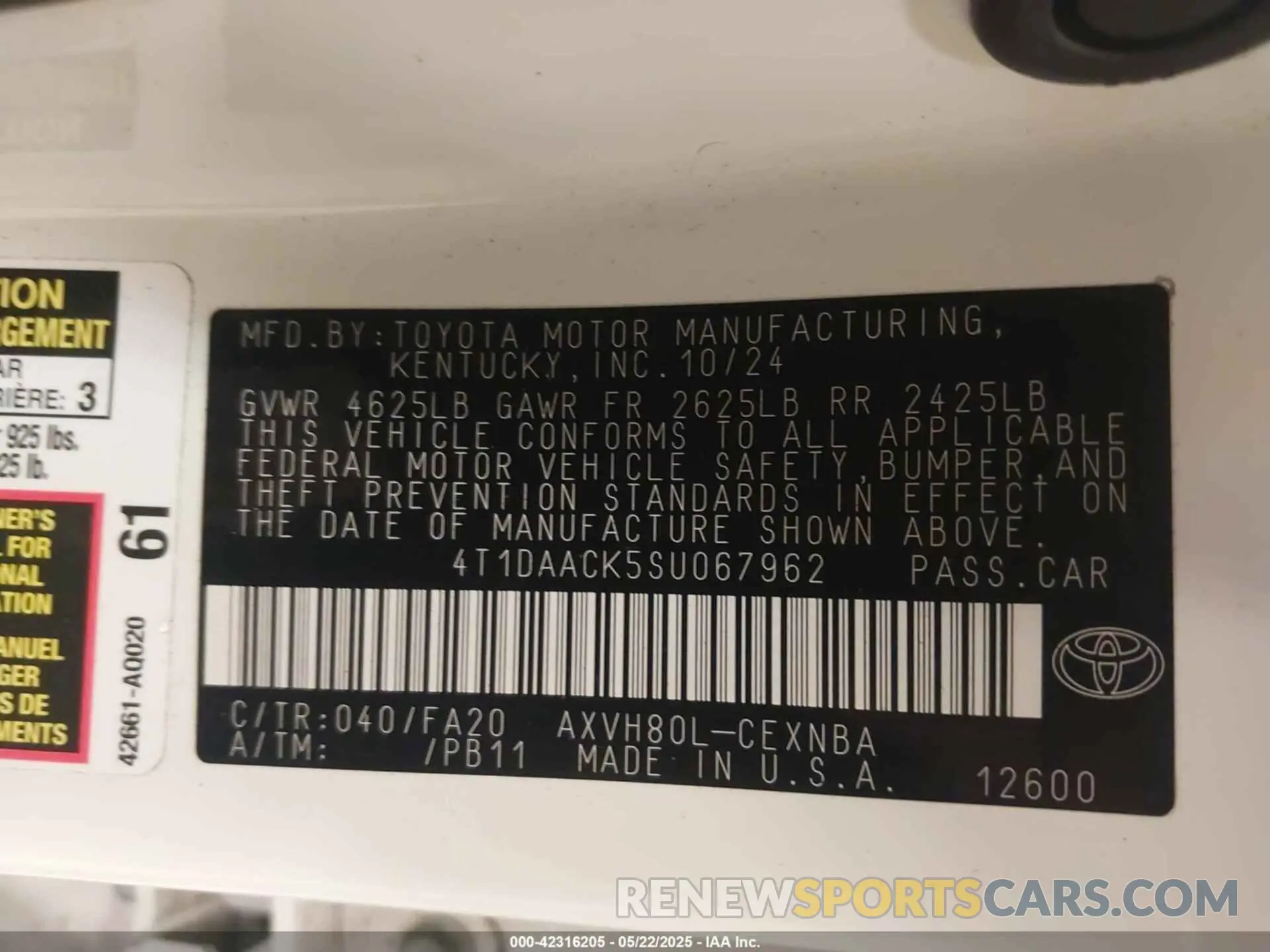 9 Photograph of a damaged car 4T1DAACK5SU067962 TOYOTA CAMRY 2025