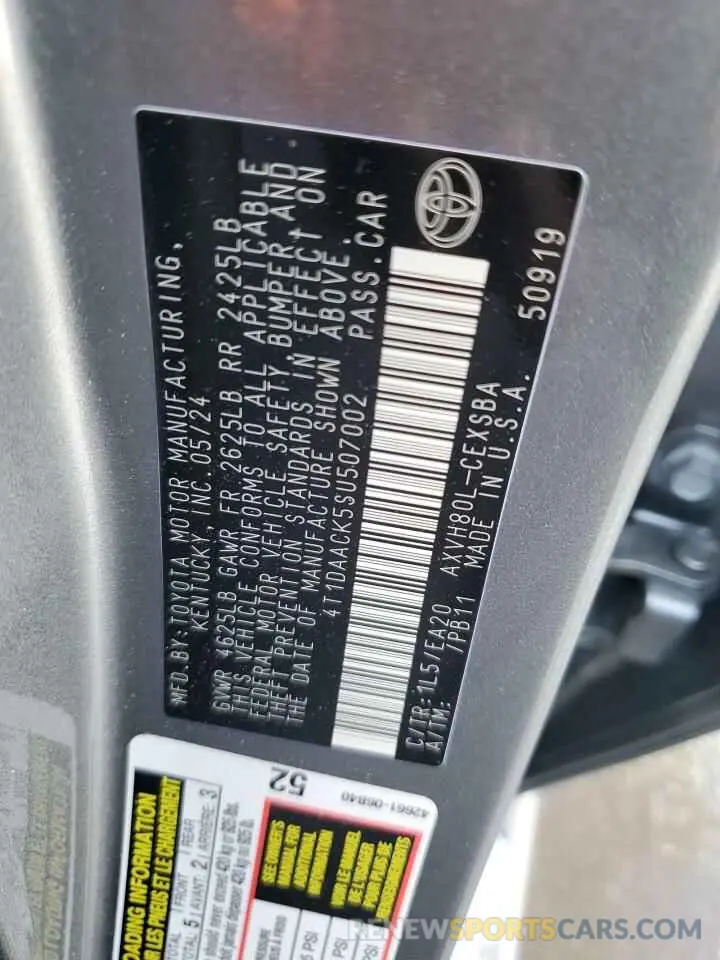 13 Фотография поврежденного автомобиля 4T1DAACK5SU507002 TOYOTA CAMRY 2025