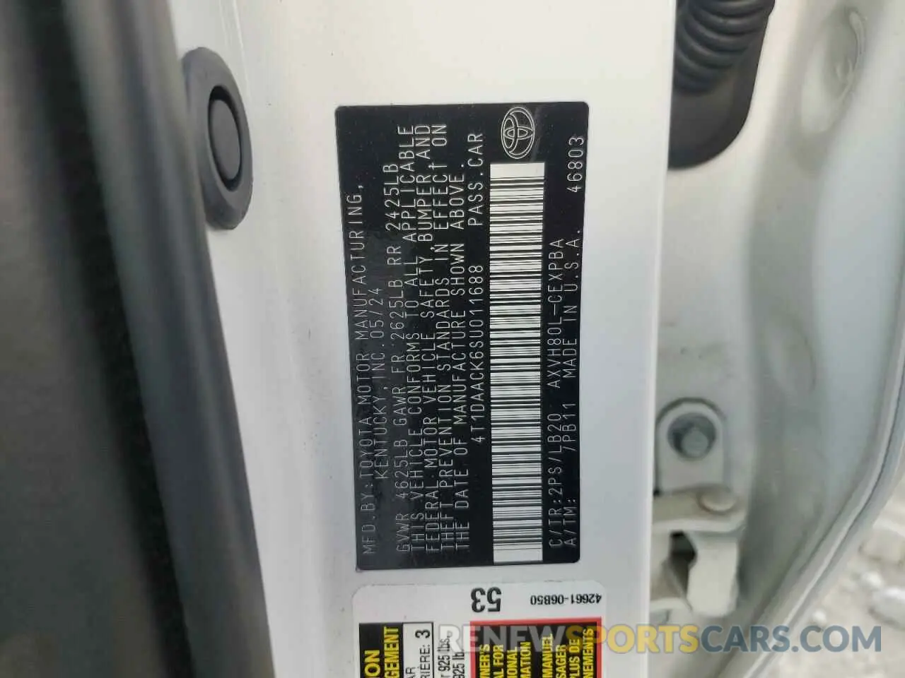 12 Photograph of a damaged car 4T1DAACK6SU011688 TOYOTA CAMRY 2025