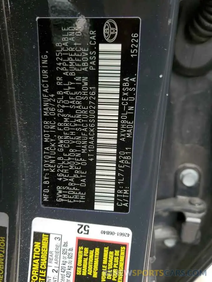 12 Фотография поврежденного автомобиля 4T1DAACK6SU027261 TOYOTA CAMRY 2025