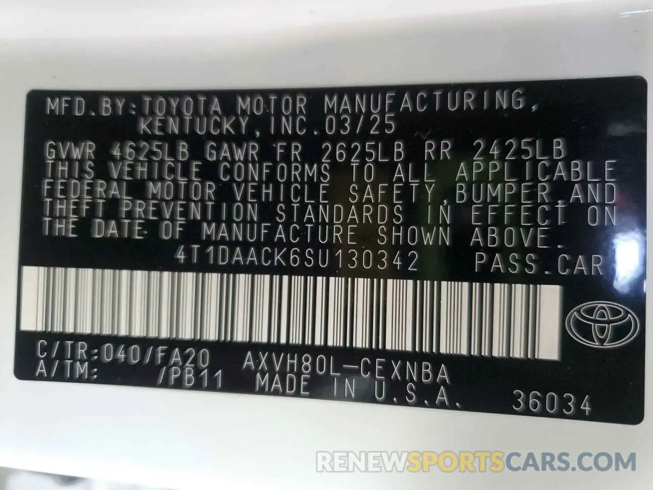 12 Photograph of a damaged car 4T1DAACK6SU130342 TOYOTA CAMRY 2025