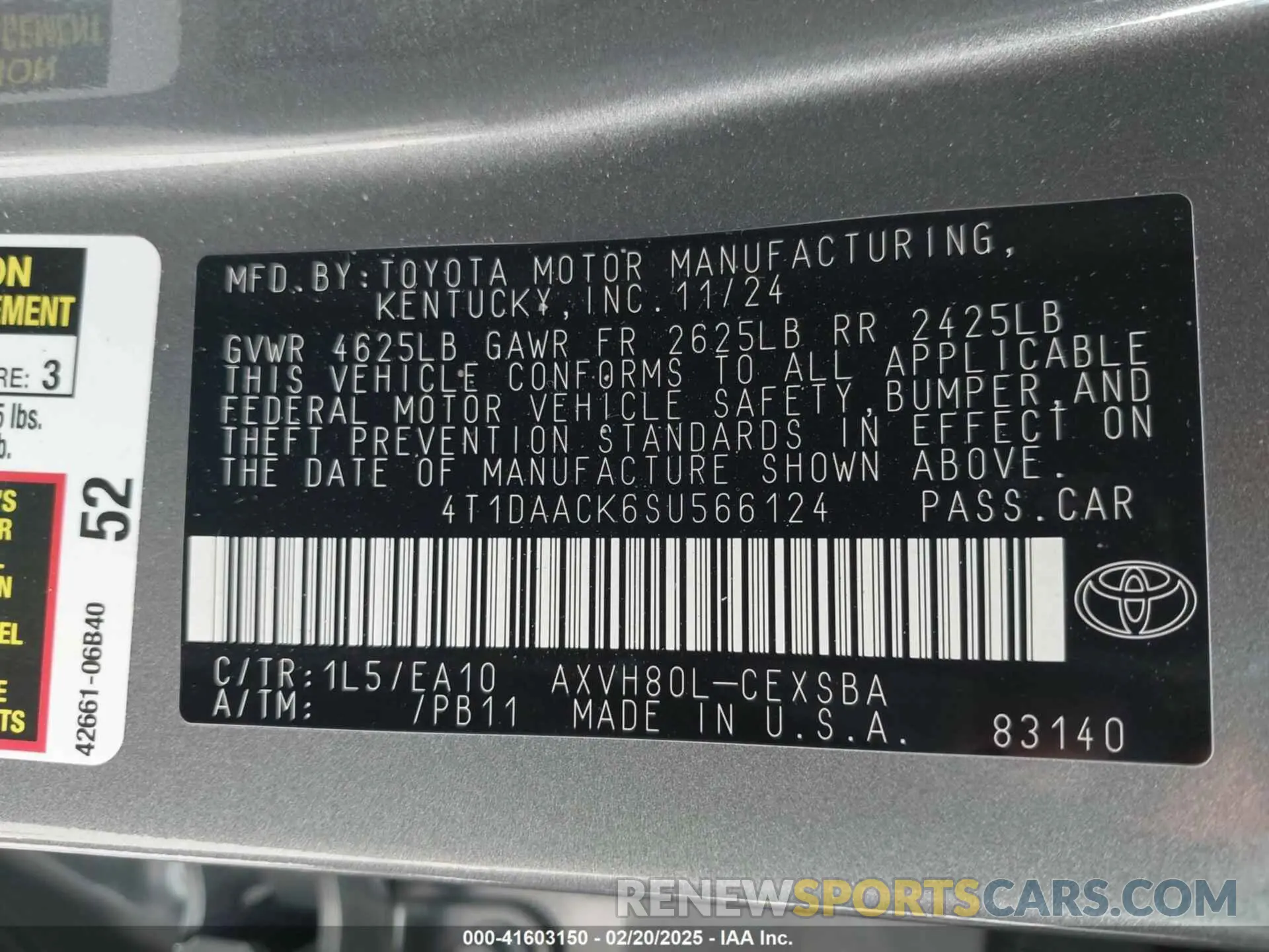 9 Фотография поврежденного автомобиля 4T1DAACK6SU566124 TOYOTA CAMRY 2025
