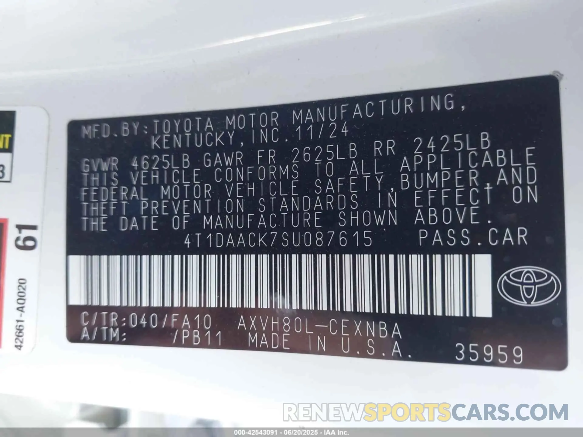 9 Фотография поврежденного автомобиля 4T1DAACK7SU087615 TOYOTA CAMRY 2025