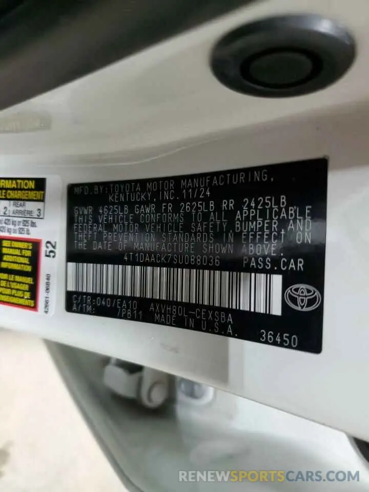 12 Фотография поврежденного автомобиля 4T1DAACK7SU088036 TOYOTA CAMRY 2025