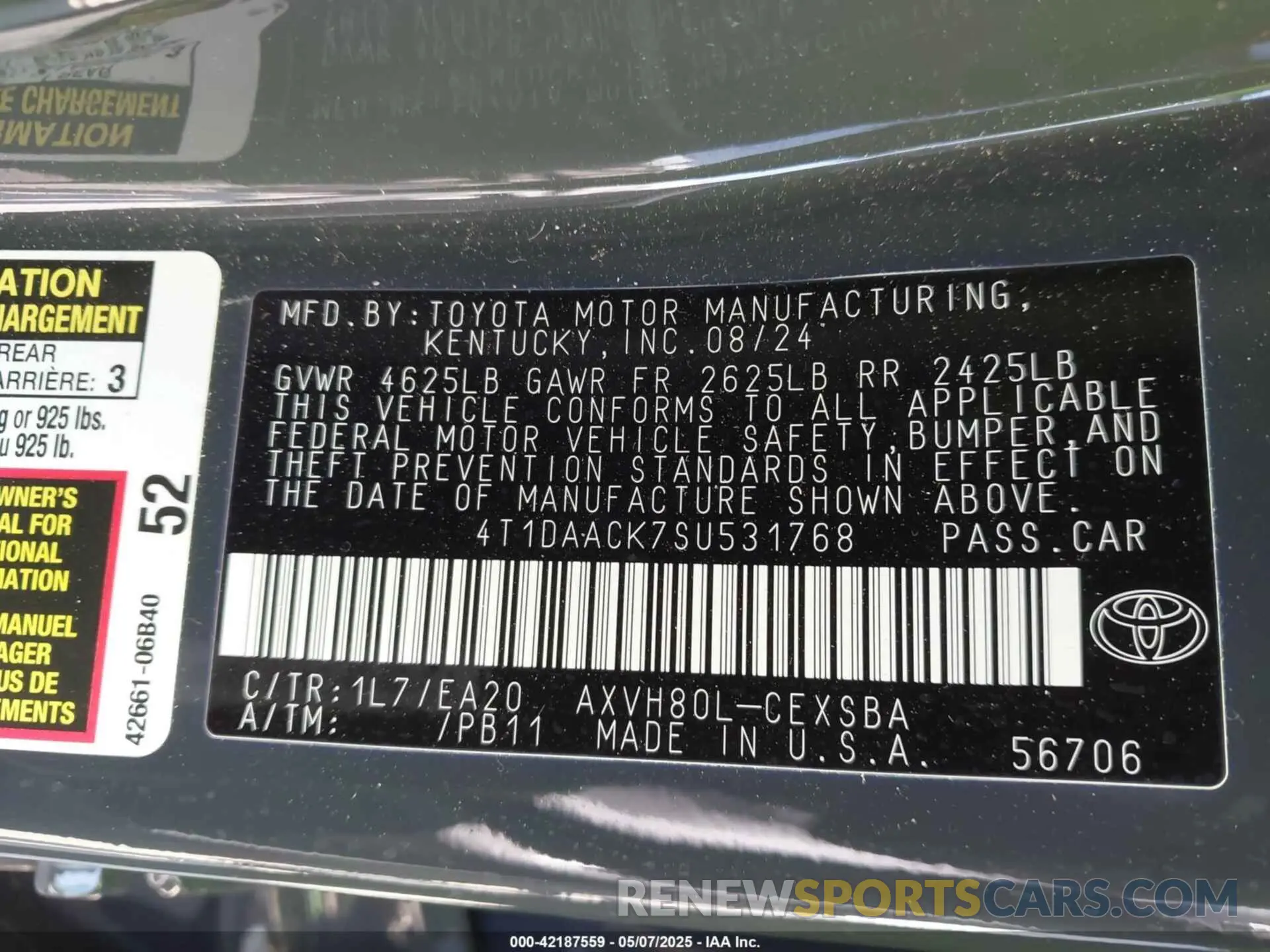 9 Photograph of a damaged car 4T1DAACK7SU531768 TOYOTA CAMRY 2025