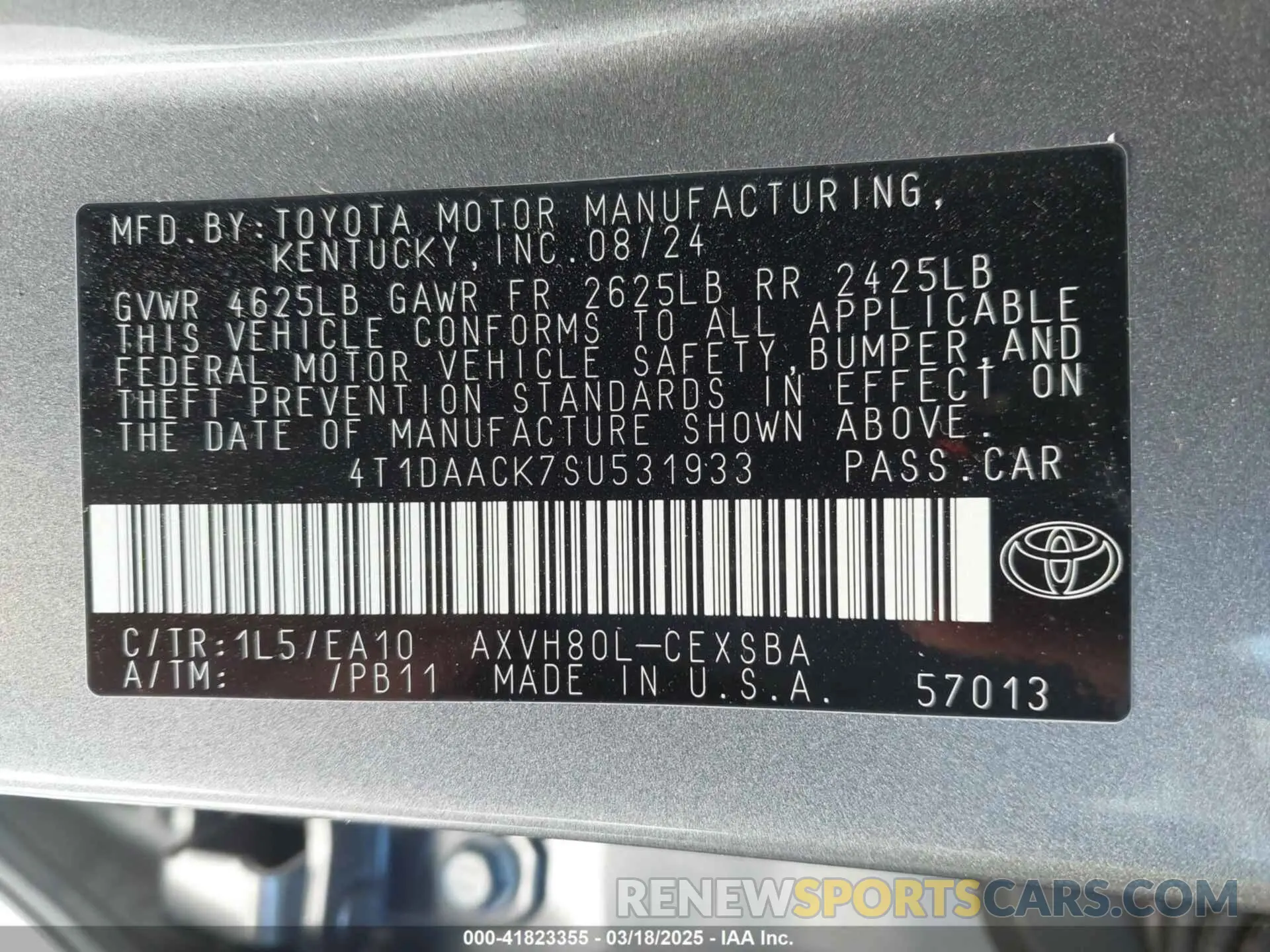 9 Фотография поврежденного автомобиля 4T1DAACK7SU531933 TOYOTA CAMRY 2025