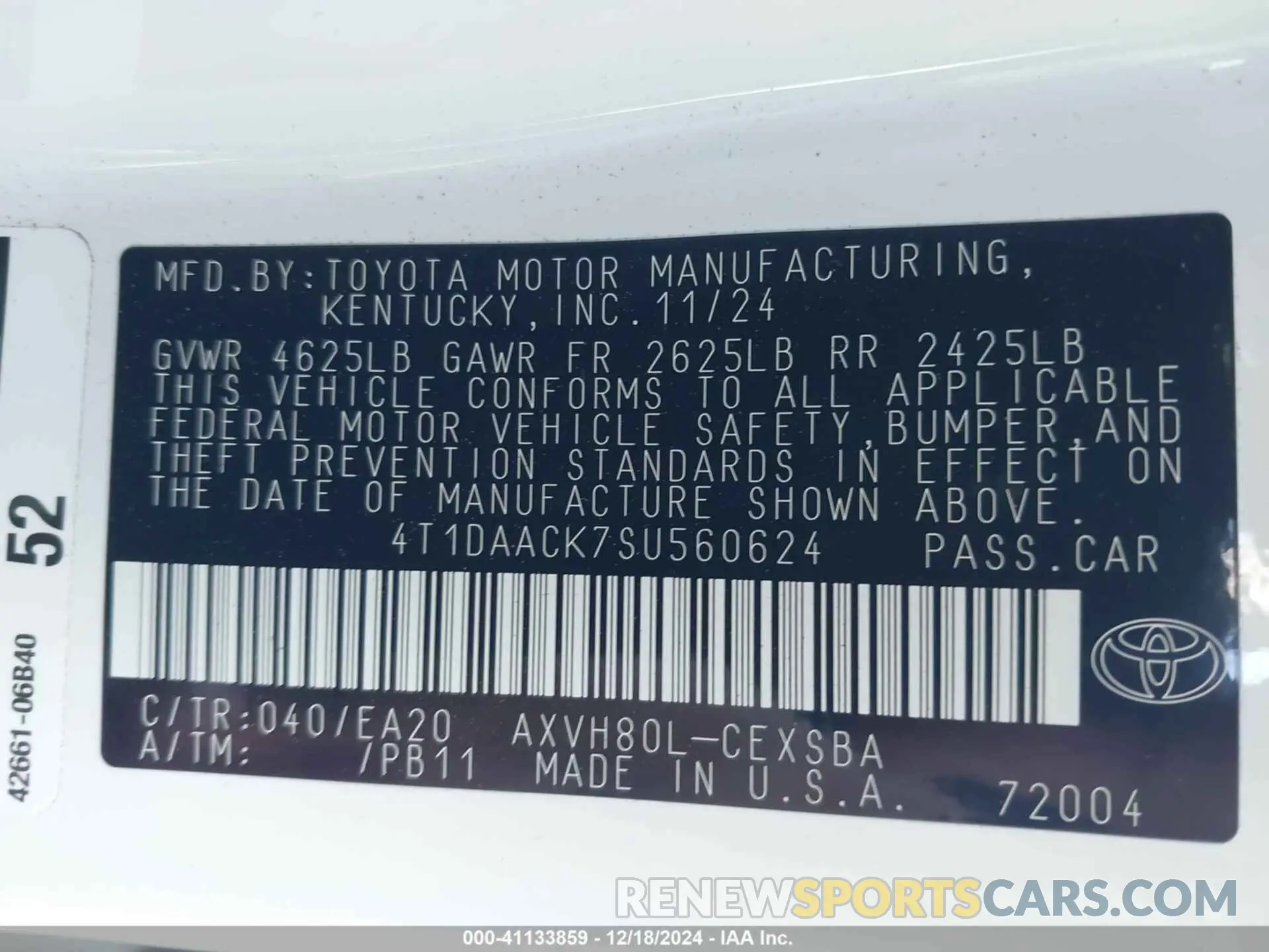 9 Фотография поврежденного автомобиля 4T1DAACK7SU560624 TOYOTA CAMRY 2025