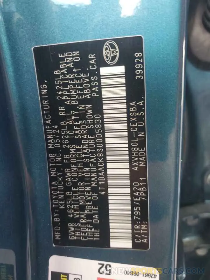 12 Фотография поврежденного автомобиля 4T1DAACK8SU005830 TOYOTA CAMRY 2025
