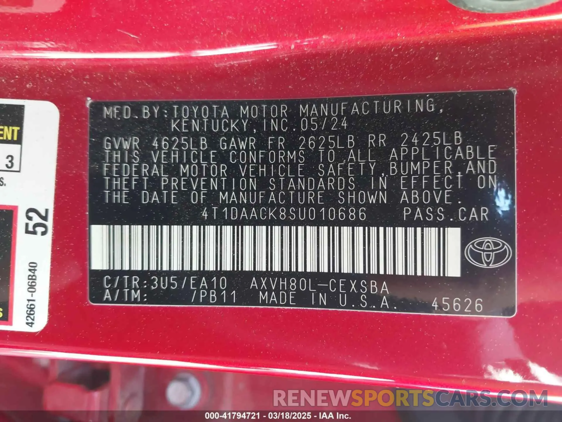 9 Фотография поврежденного автомобиля 4T1DAACK8SU010686 TOYOTA CAMRY 2025