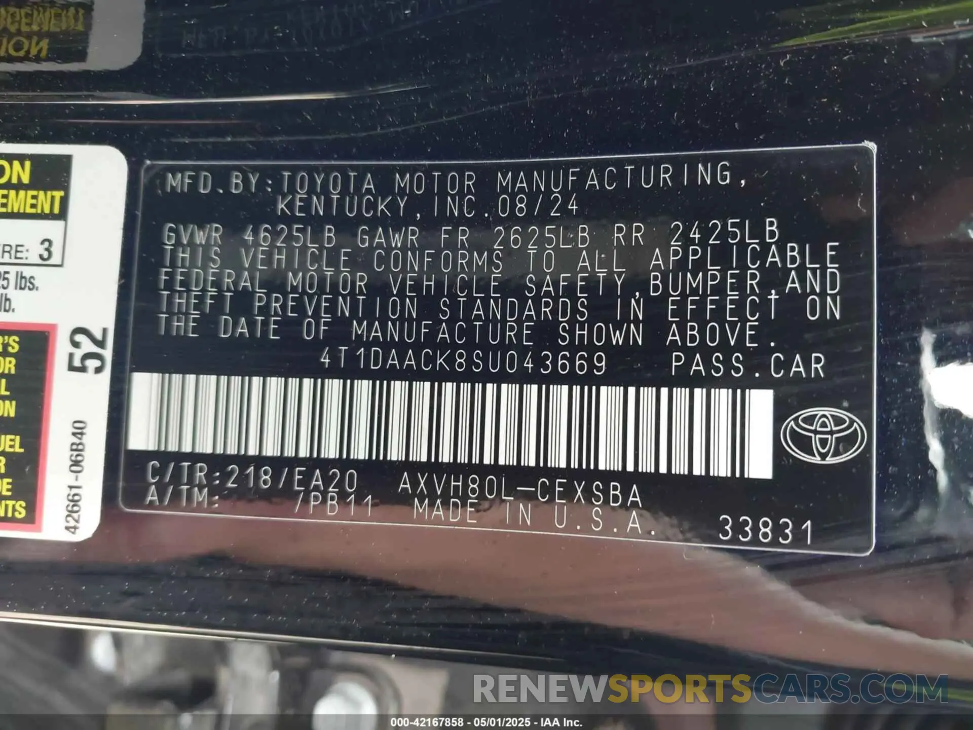 9 Фотография поврежденного автомобиля 4T1DAACK8SU043669 TOYOTA CAMRY 2025