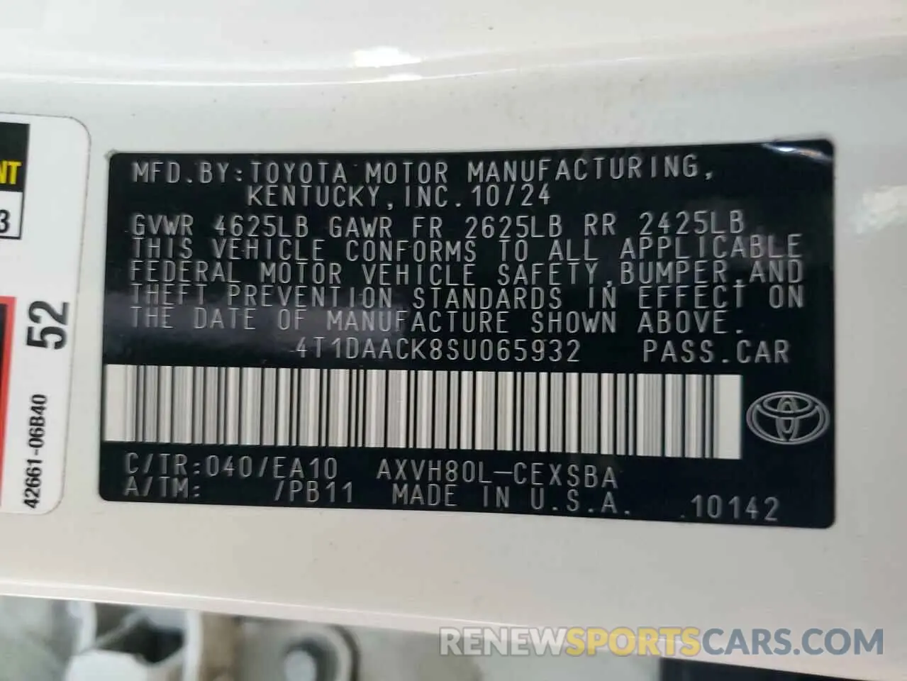 14 Photograph of a damaged car 4T1DAACK8SU065932 TOYOTA CAMRY 2025