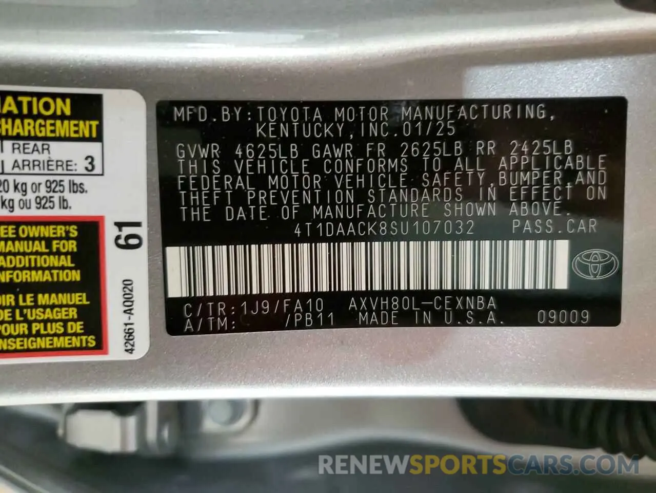 12 Фотография поврежденного автомобиля 4T1DAACK8SU107032 TOYOTA CAMRY 2025