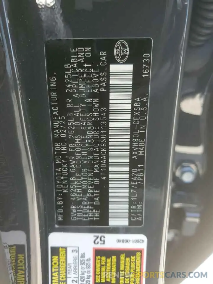 14 Фотография поврежденного автомобиля 4T1DAACK8SU113543 TOYOTA CAMRY 2025