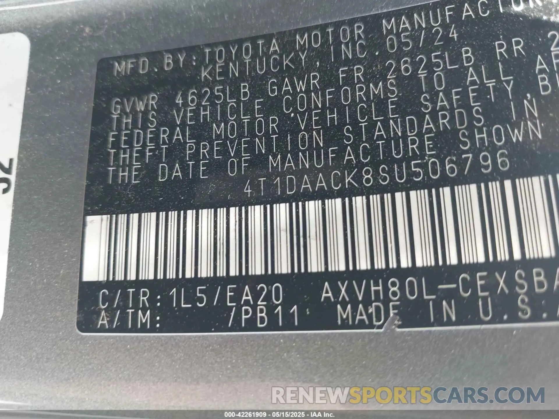 9 Фотография поврежденного автомобиля 4T1DAACK8SU506796 TOYOTA CAMRY 2025