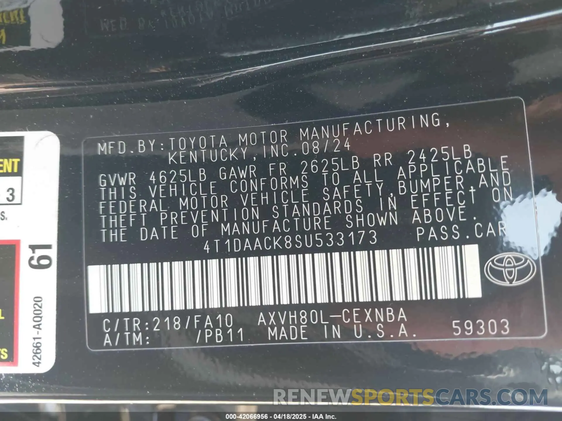 9 Photograph of a damaged car 4T1DAACK8SU533173 TOYOTA CAMRY 2025