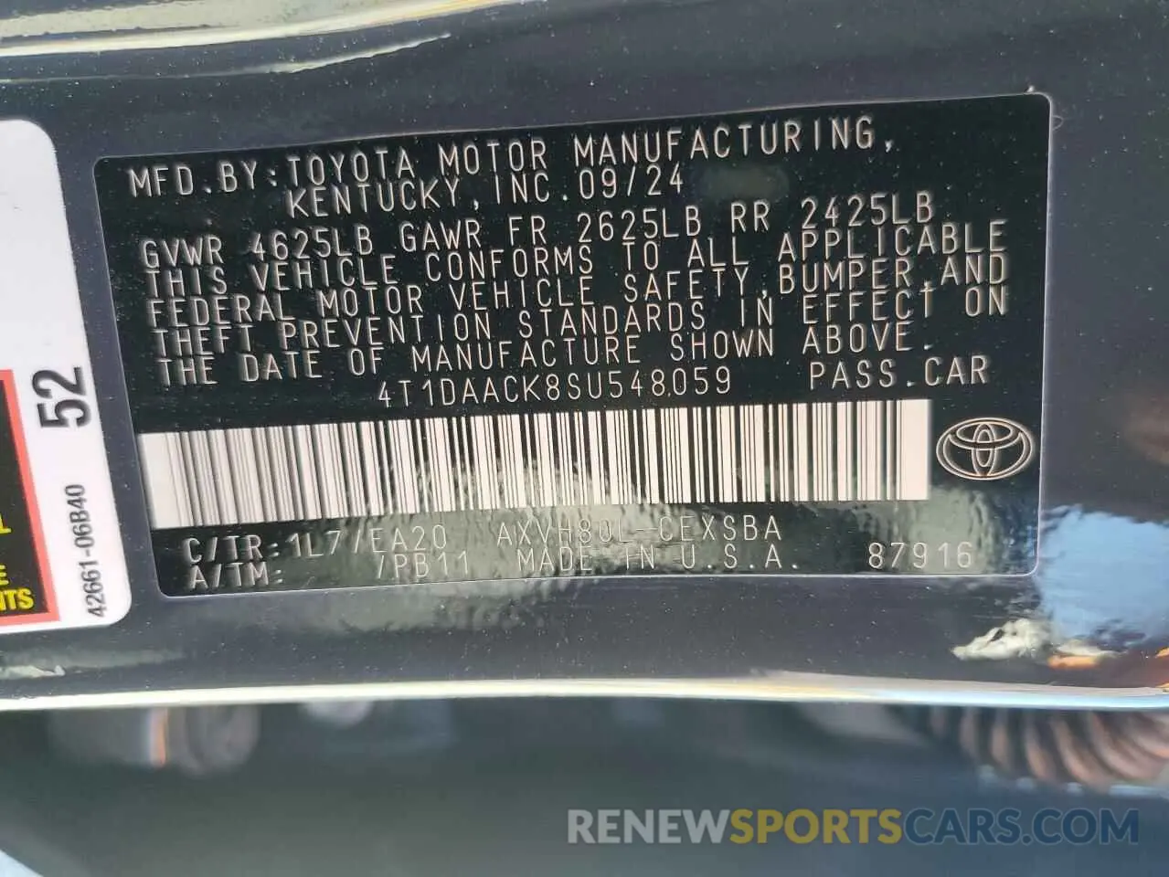 12 Photograph of a damaged car 4T1DAACK8SU548059 TOYOTA CAMRY 2025