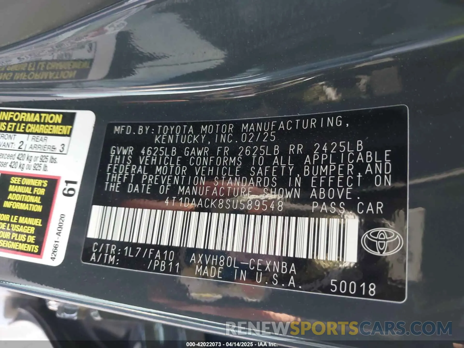 9 Photograph of a damaged car 4T1DAACK8SU589548 TOYOTA CAMRY 2025