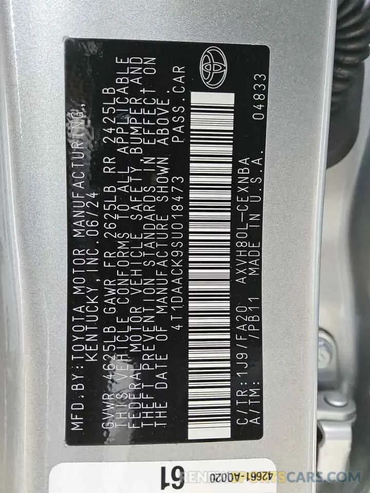 13 Фотография поврежденного автомобиля 4T1DAACK9SU018473 TOYOTA CAMRY 2025