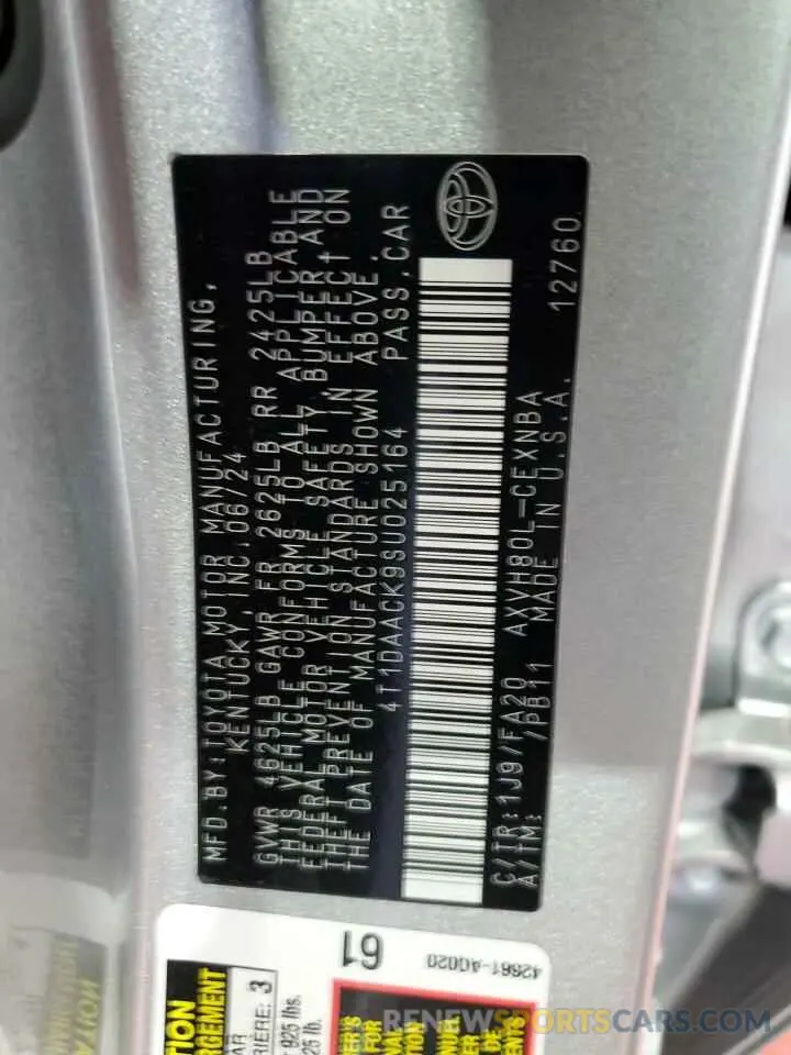 12 Фотография поврежденного автомобиля 4T1DAACK9SU025164 TOYOTA CAMRY 2025