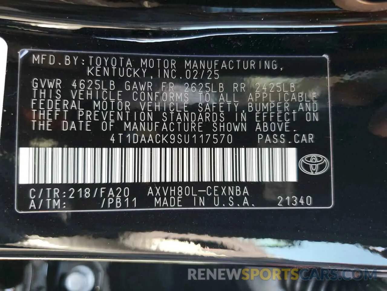 12 Photograph of a damaged car 4T1DAACK9SU117570 TOYOTA CAMRY 2025