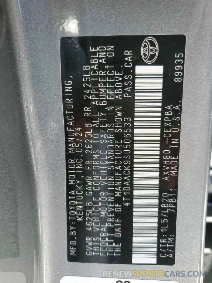 13 Фотография поврежденного автомобиля 4T1DAACK9SU506533 TOYOTA CAMRY 2025