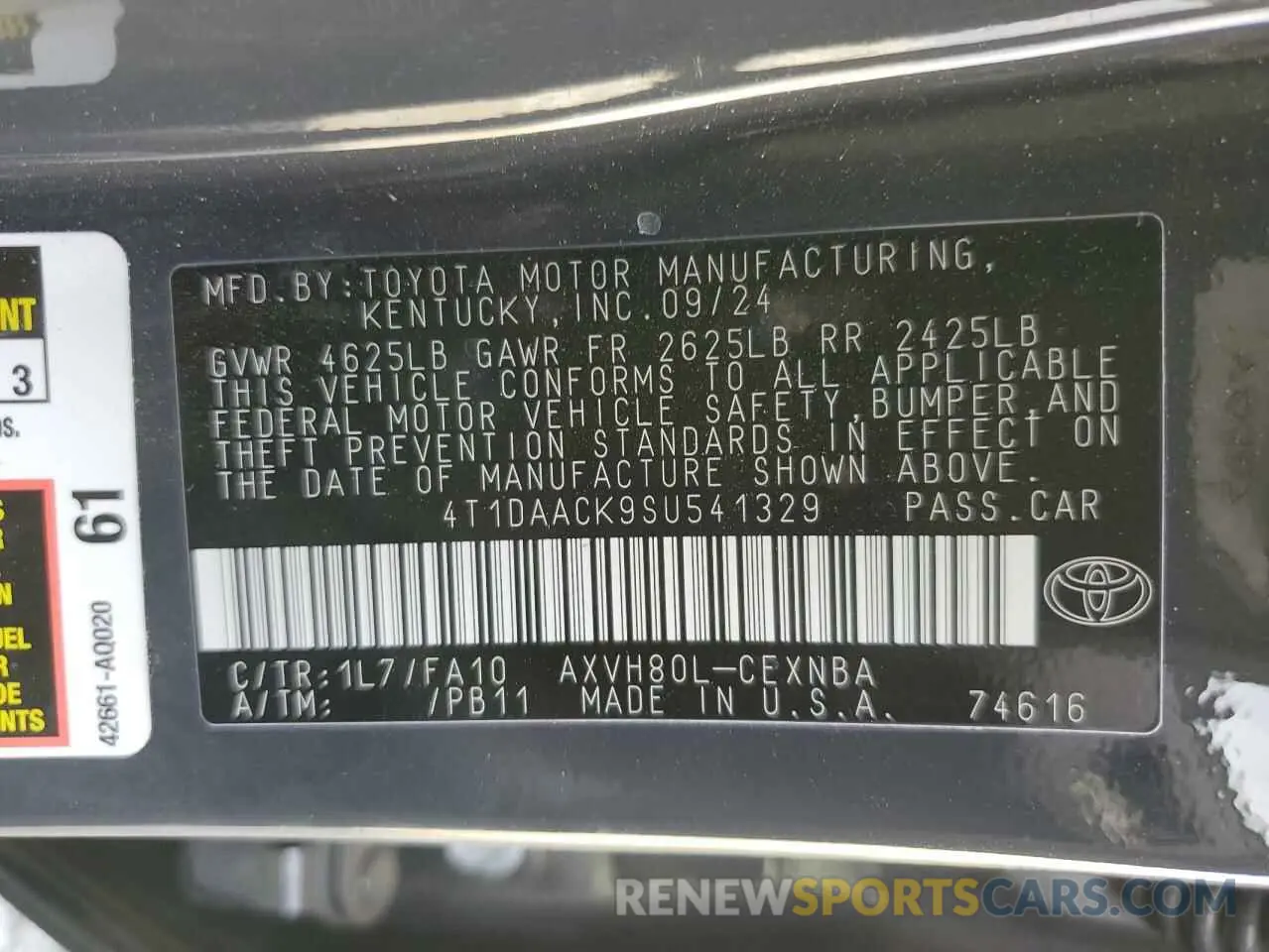 13 Фотография поврежденного автомобиля 4T1DAACK9SU541329 TOYOTA CAMRY 2025
