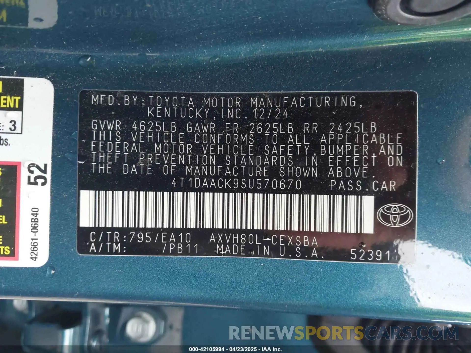 9 Фотография поврежденного автомобиля 4T1DAACK9SU570670 TOYOTA CAMRY 2025