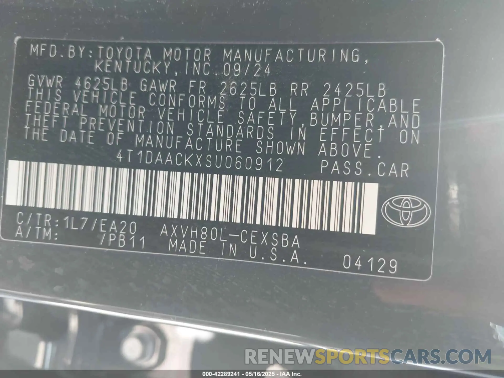 9 Photograph of a damaged car 4T1DAACKXSU060912 TOYOTA CAMRY 2025