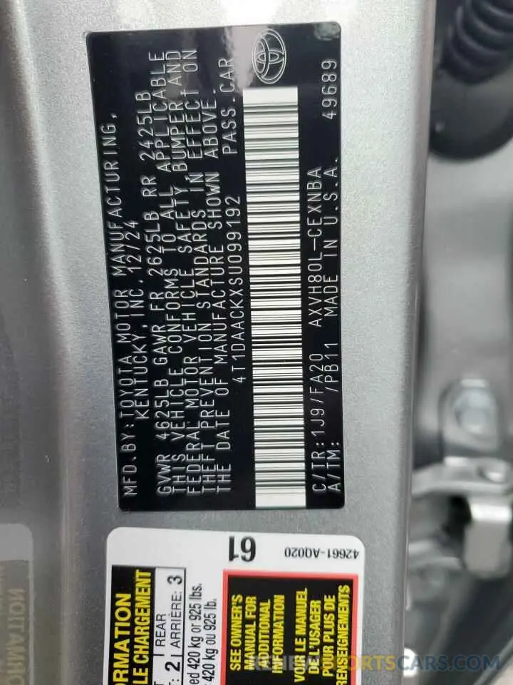 12 Фотография поврежденного автомобиля 4T1DAACKXSU099192 TOYOTA CAMRY 2025