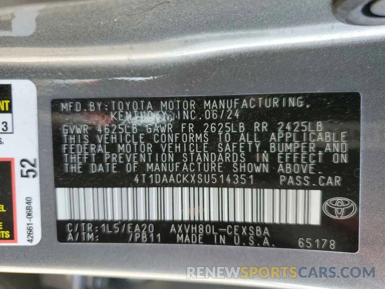 13 Photograph of a damaged car 4T1DAACKXSU514351 TOYOTA CAMRY 2025