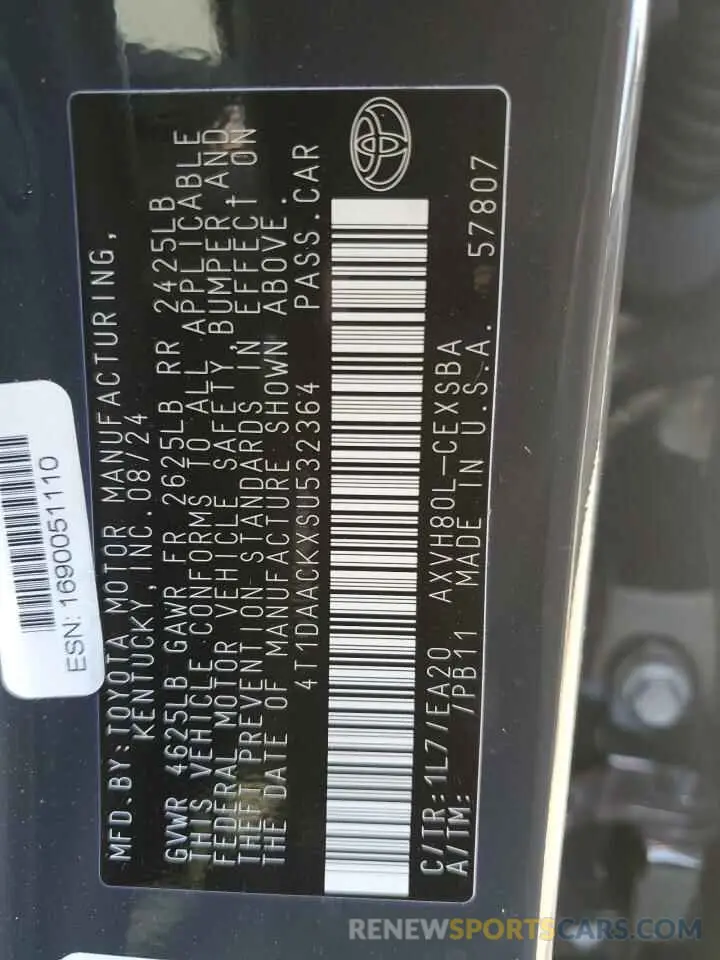 12 Фотография поврежденного автомобиля 4T1DAACKXSU532364 TOYOTA CAMRY 2025