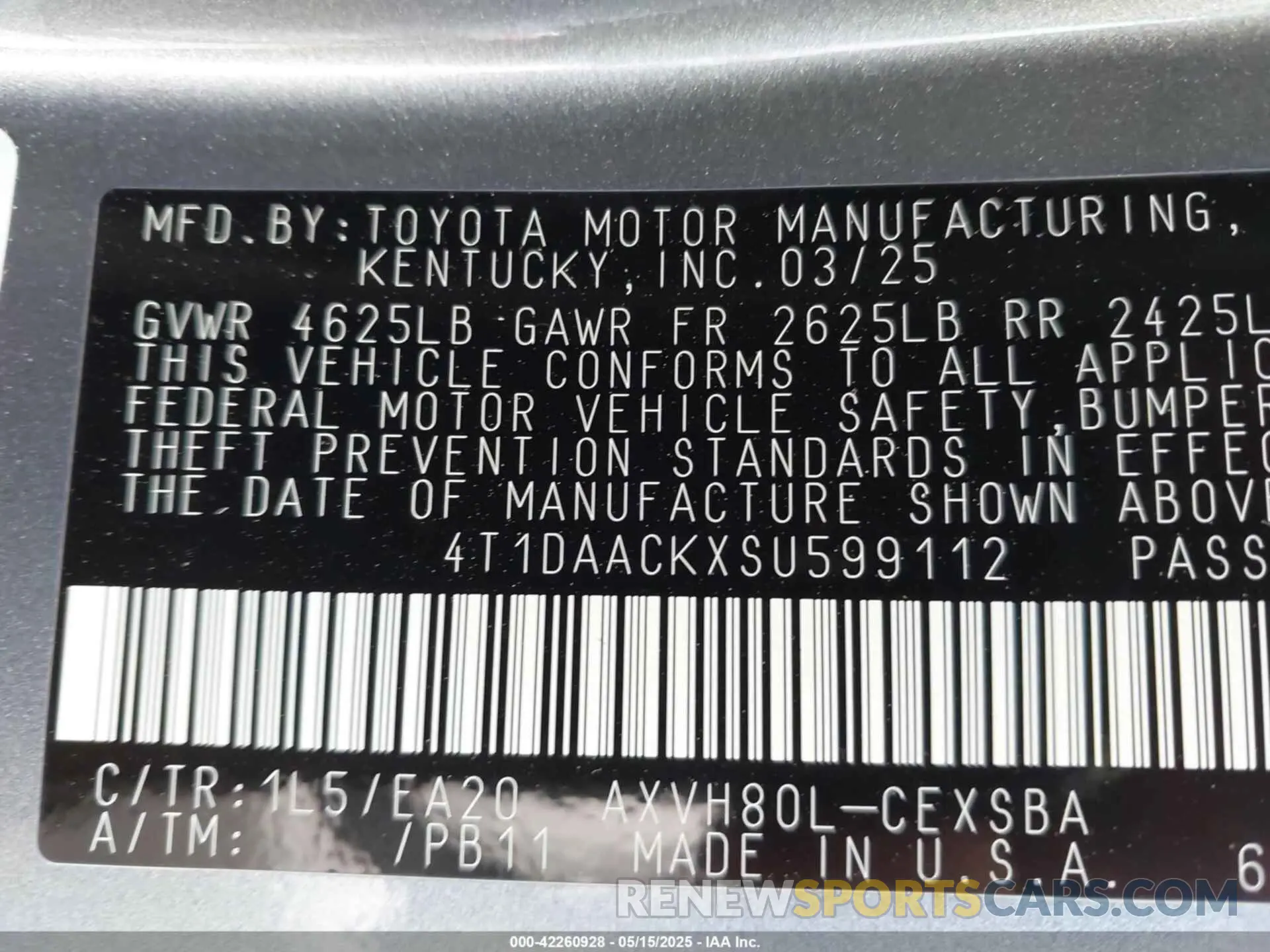 9 Photograph of a damaged car 4T1DAACKXSU599112 TOYOTA CAMRY 2025