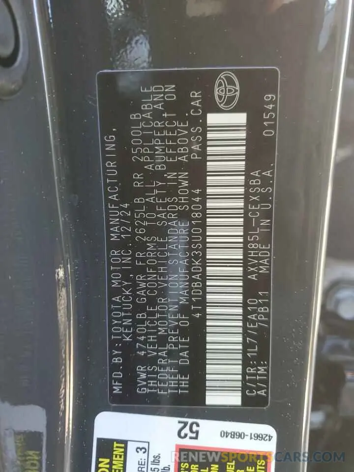 12 Фотография поврежденного автомобиля 4T1DBADK3SU018044 TOYOTA CAMRY 2025
