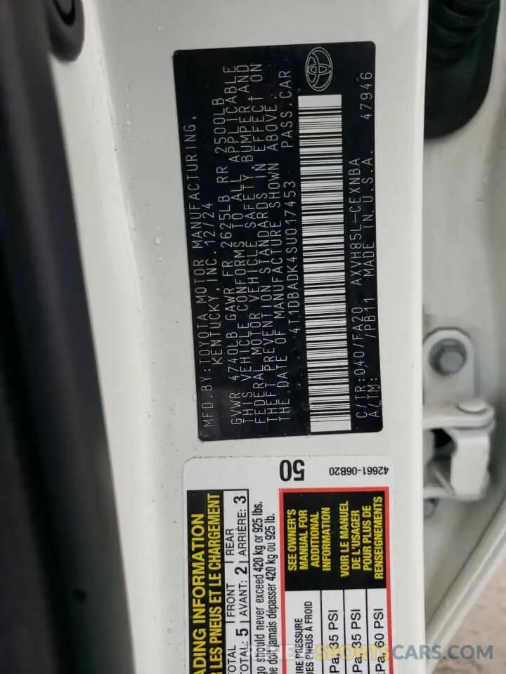 13 Photograph of a damaged car 4T1DBADK4SU017453 TOYOTA CAMRY 2025