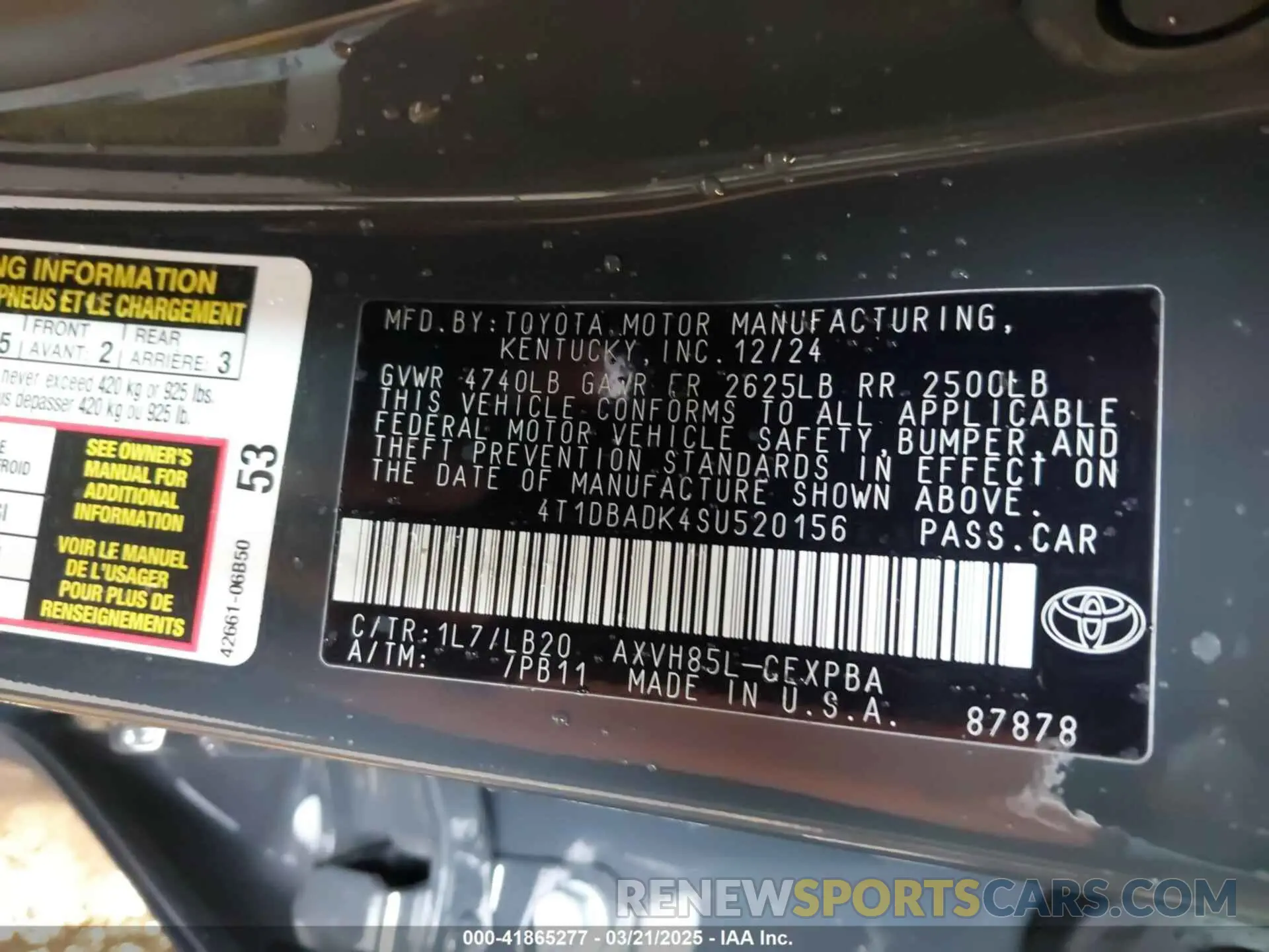 9 Фотография поврежденного автомобиля 4T1DBADK4SU520156 TOYOTA CAMRY 2025