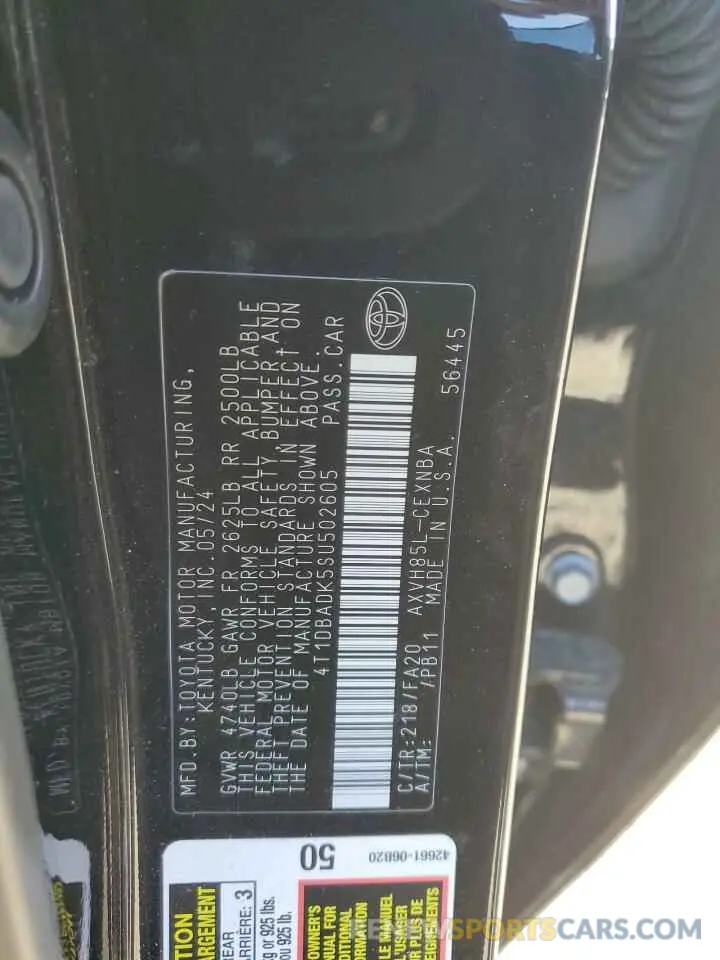 13 Фотография поврежденного автомобиля 4T1DBADK5SU502605 TOYOTA CAMRY 2025