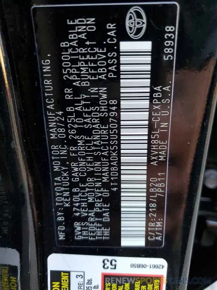13 Фотография поврежденного автомобиля 4T1DBADK5SU507948 TOYOTA CAMRY 2025