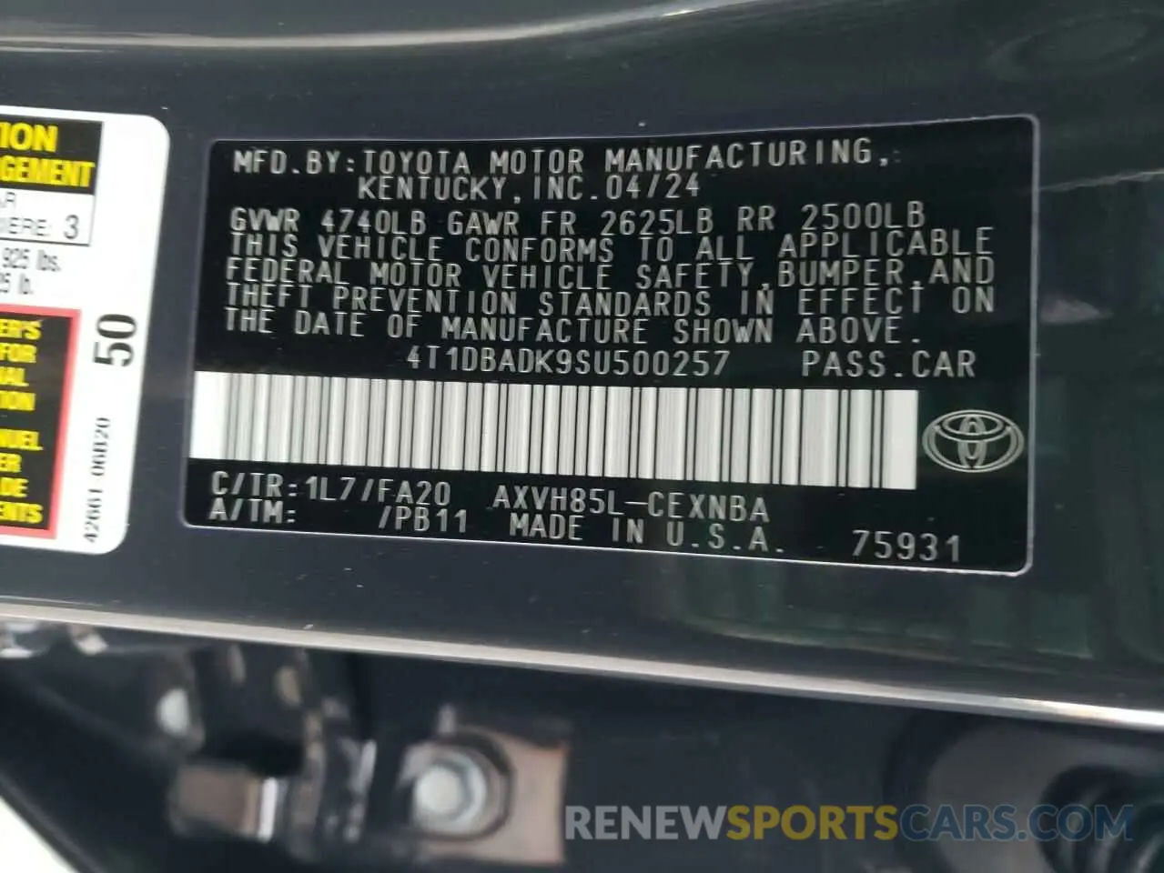 12 Photograph of a damaged car 4T1DBADK9SU500257 TOYOTA CAMRY 2025