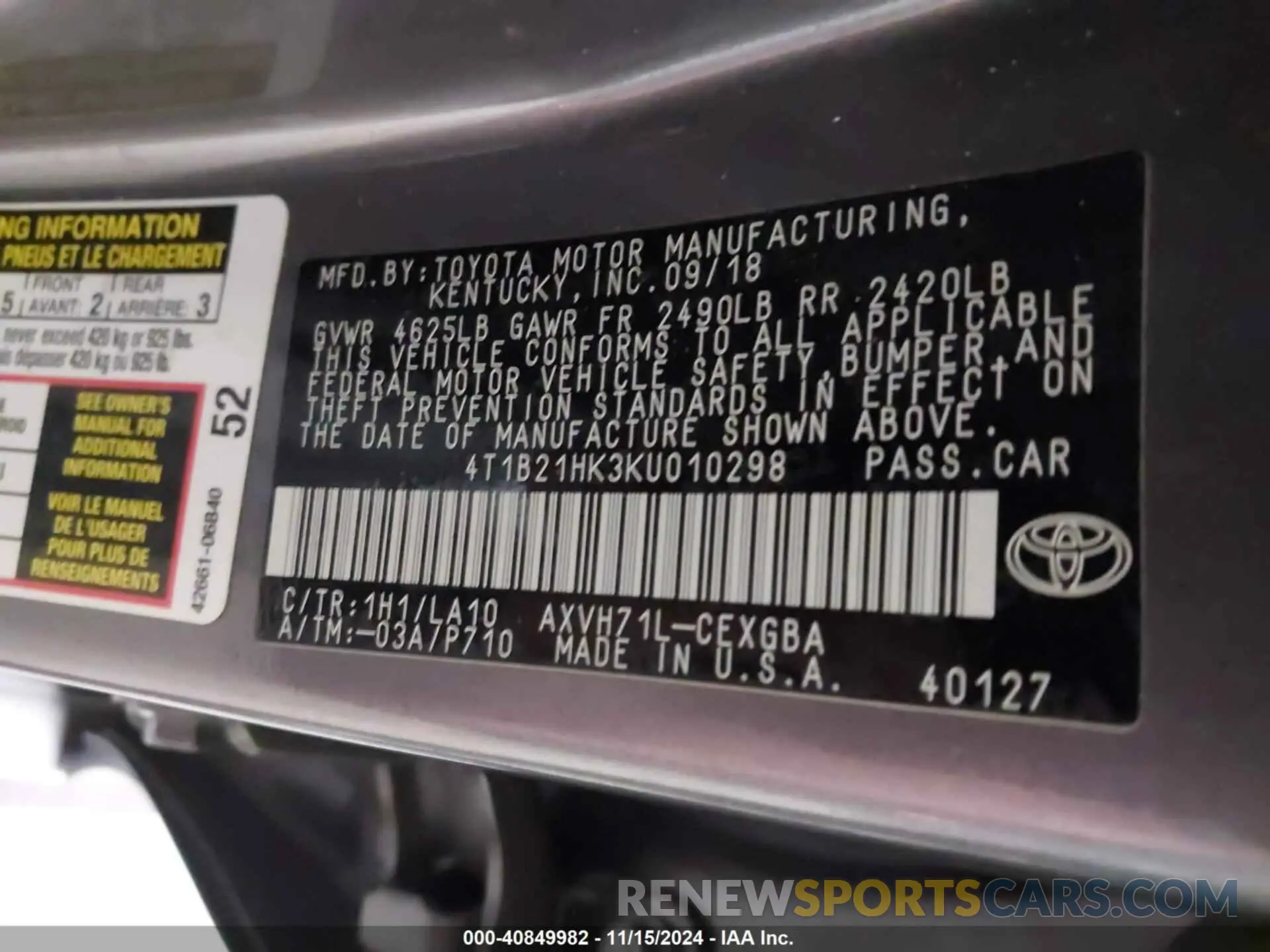 9 Photograph of a damaged car 4T1B21HK3KU010298 TOYOTA CAMRY HYBRID 2019