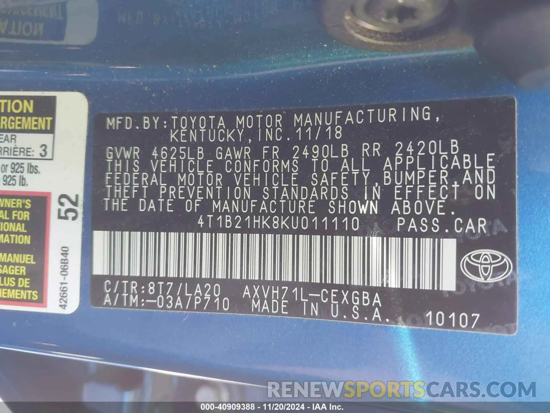 9 Photograph of a damaged car 4T1B21HK8KU011110 TOYOTA CAMRY HYBRID 2019