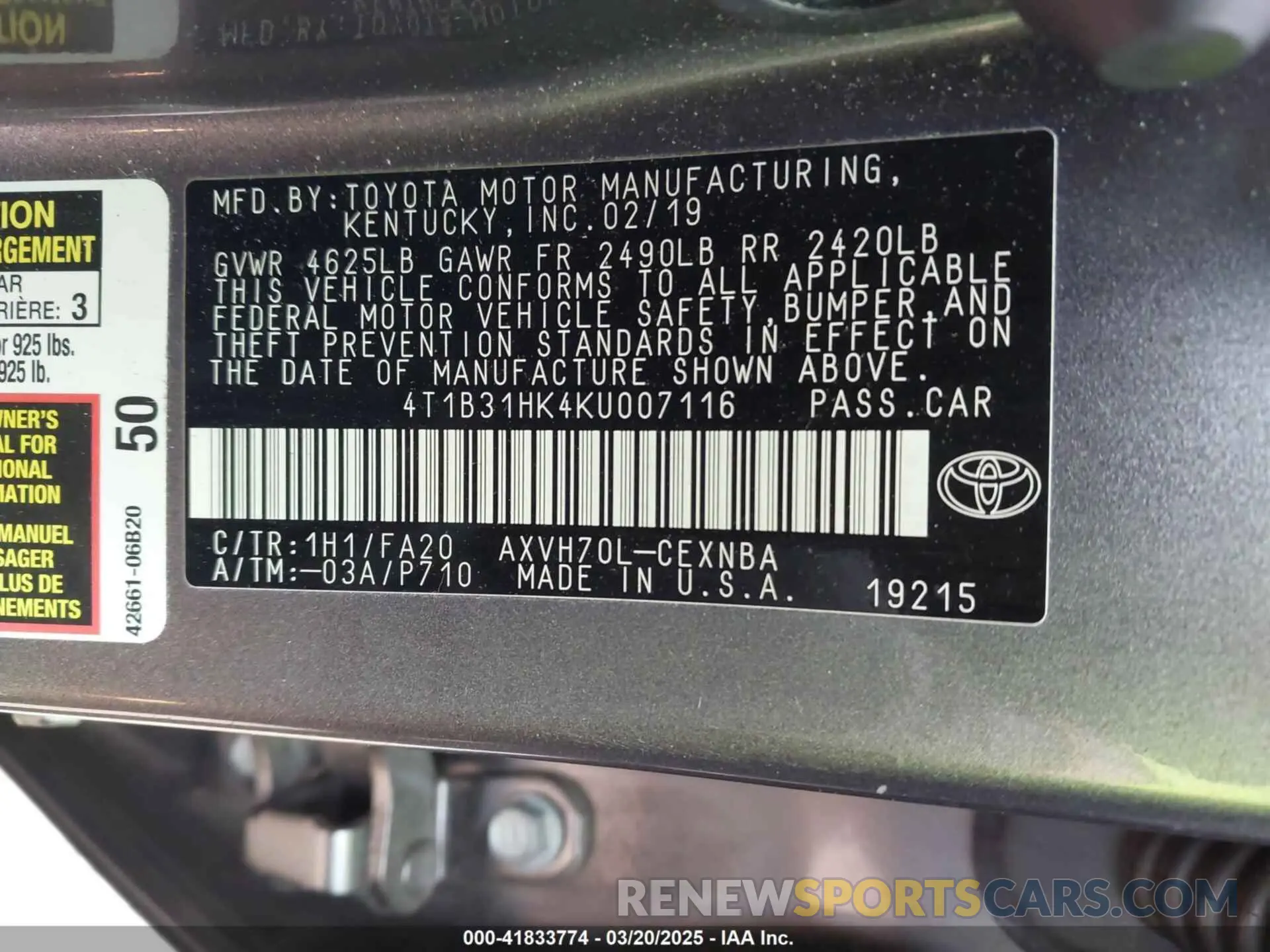 9 Фотография поврежденного автомобиля 4T1B31HK4KU007116 TOYOTA CAMRY HYBRID 2019