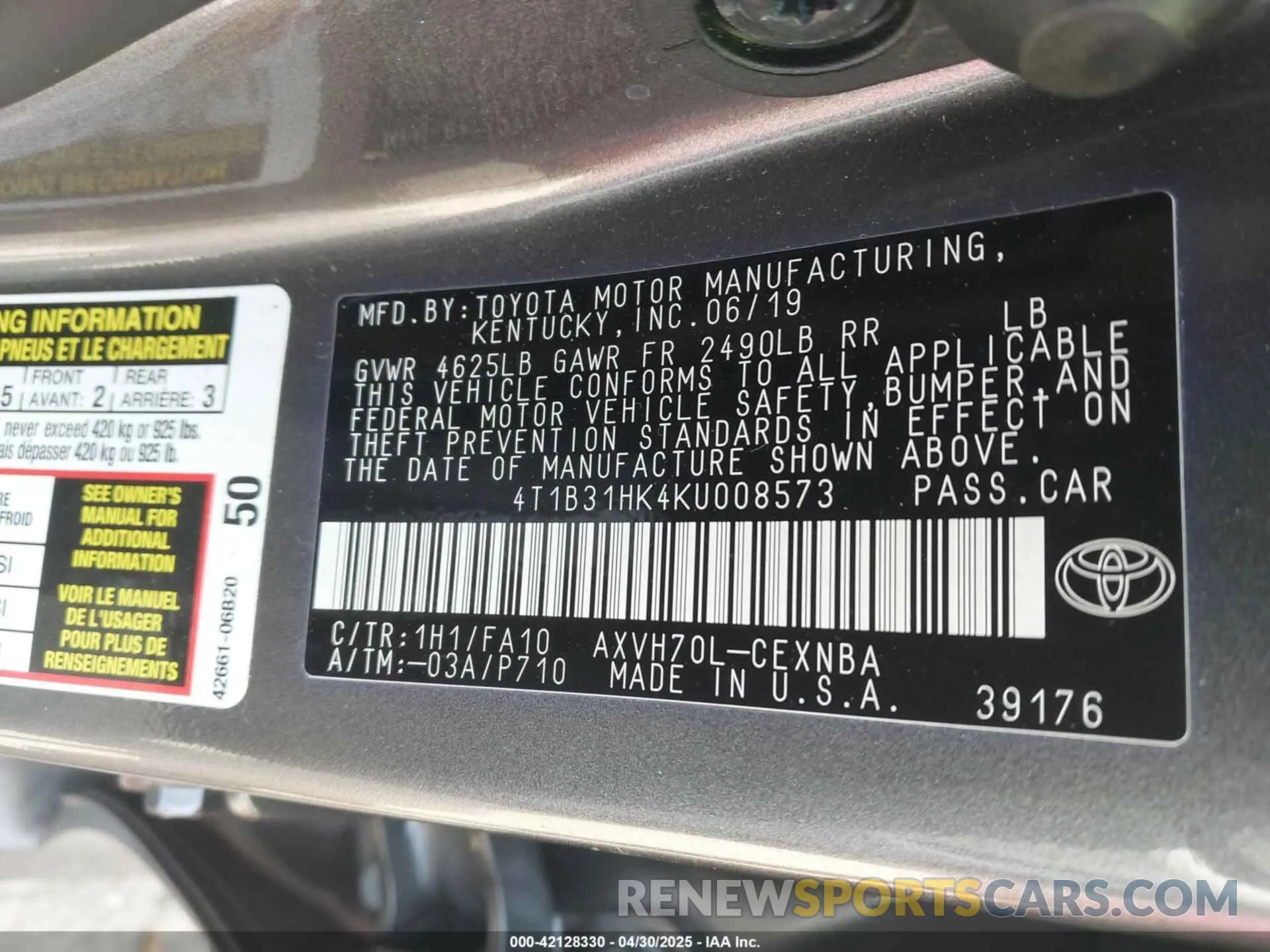 9 Photograph of a damaged car 4T1B31HK4KU008573 TOYOTA CAMRY HYBRID 2019