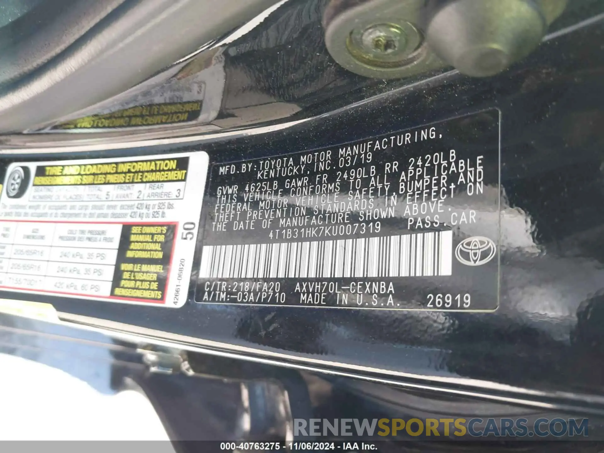 9 Фотография поврежденного автомобиля 4T1B31HK7KU007319 TOYOTA CAMRY HYBRID 2019