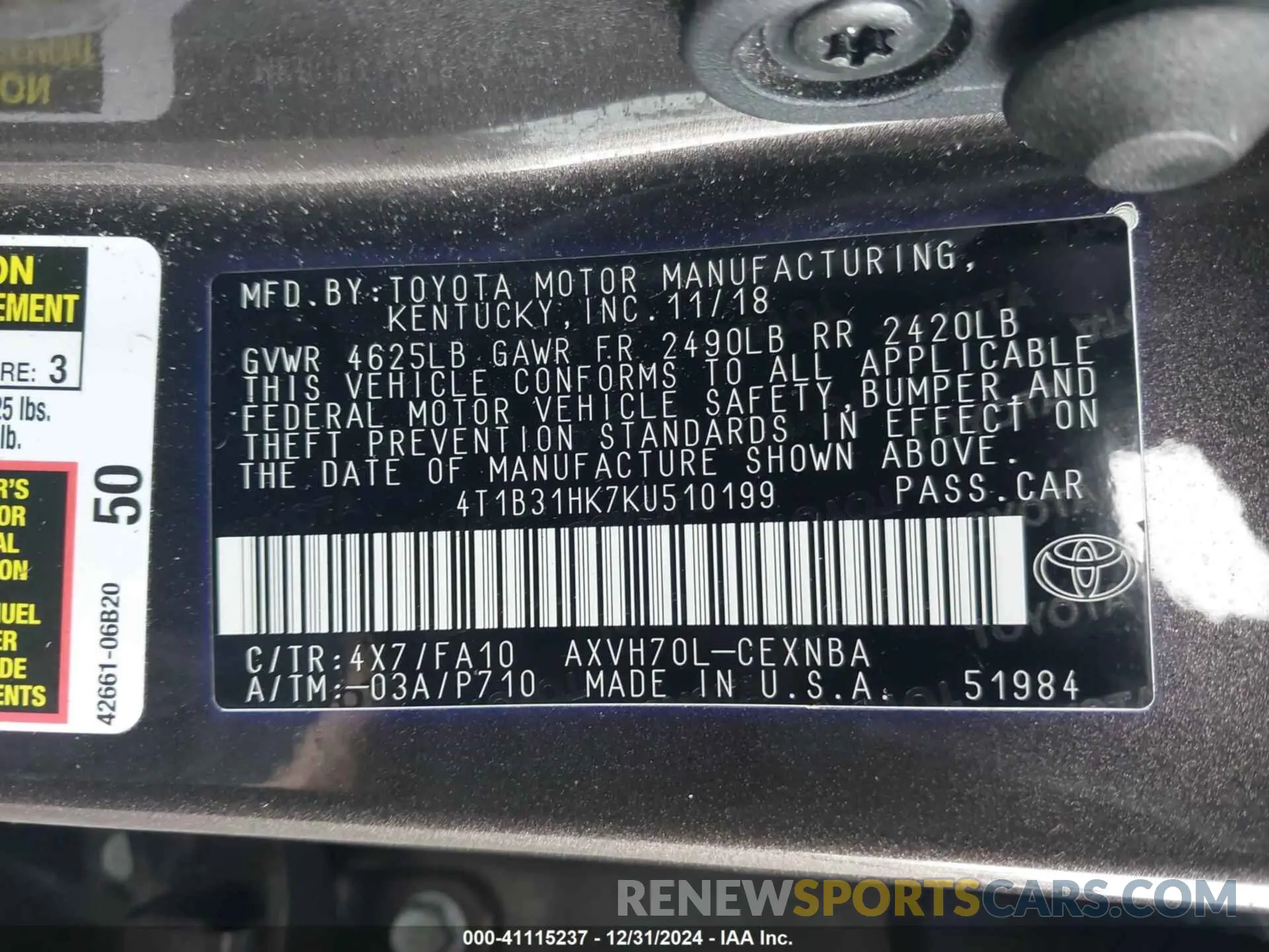 9 Photograph of a damaged car 4T1B31HK7KU510199 TOYOTA CAMRY HYBRID 2019