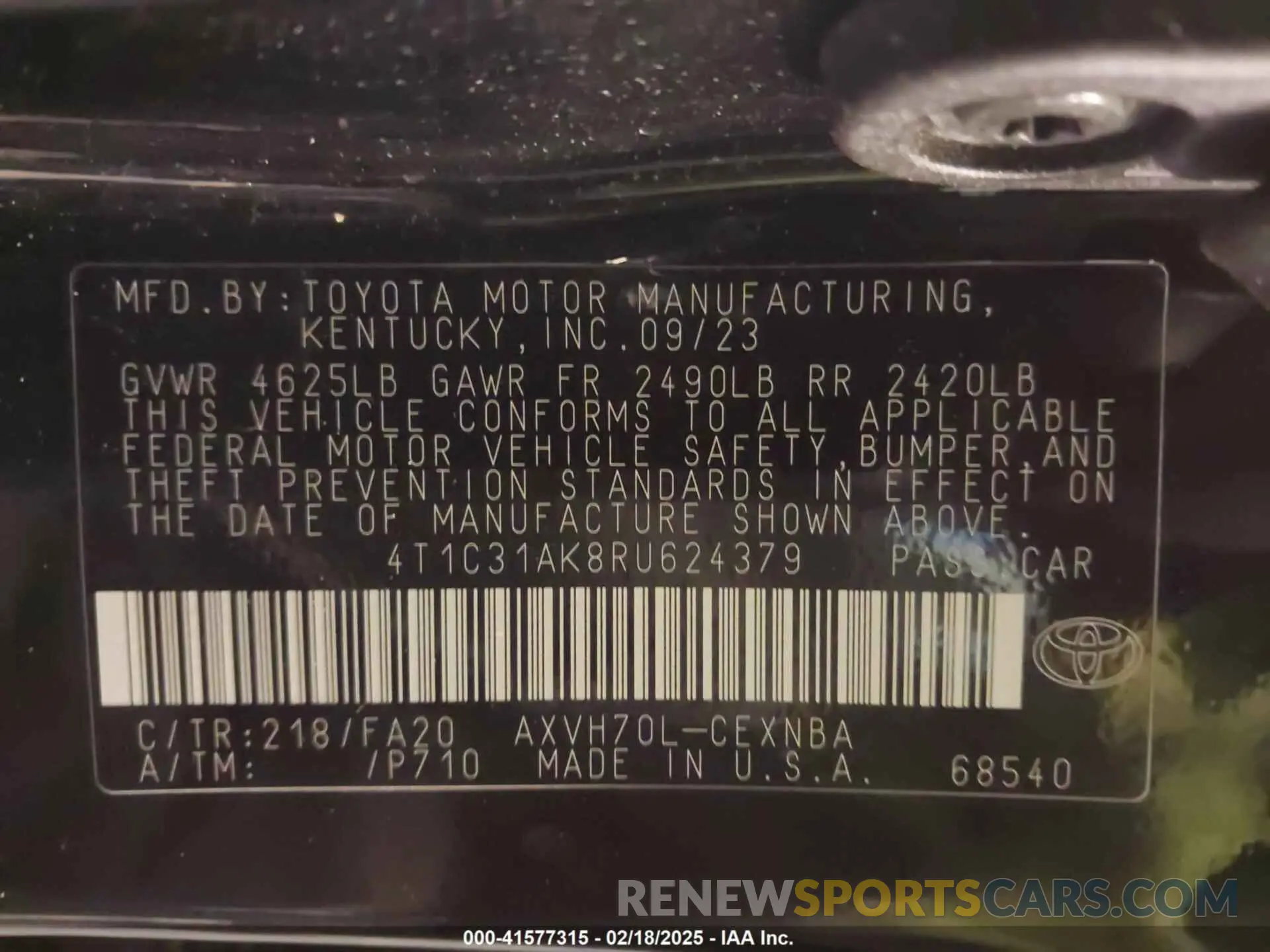 9 Фотография поврежденного автомобиля 4T1C31AK8RU624379 TOYOTA CAMRY HYBRID 2024