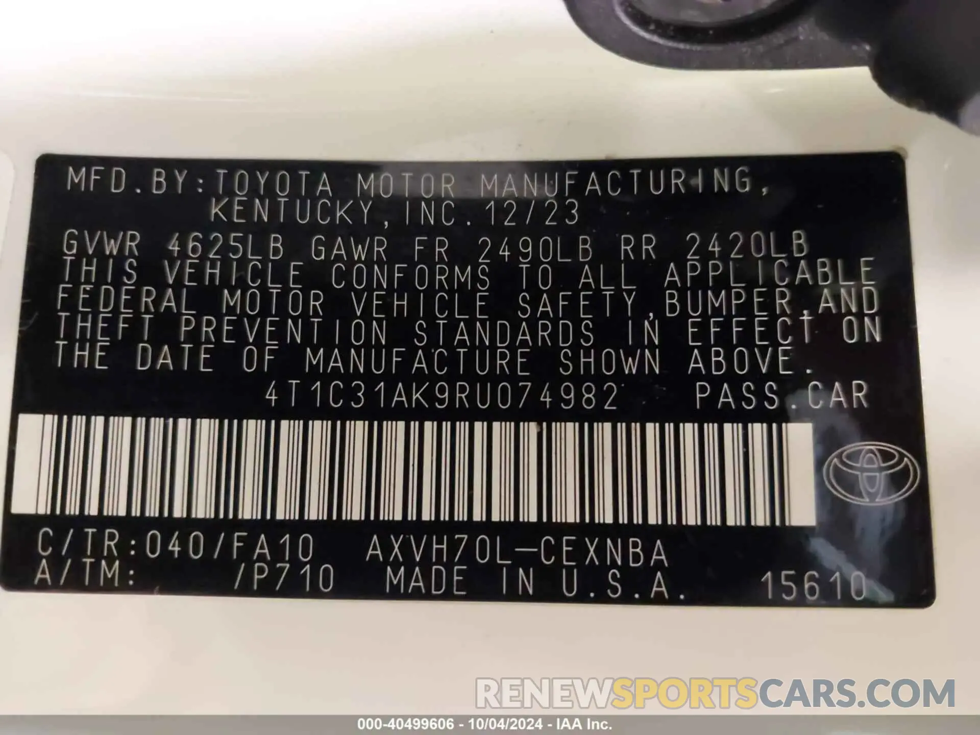9 Фотография поврежденного автомобиля 4T1C31AK9RU074982 TOYOTA CAMRY HYBRID 2024
