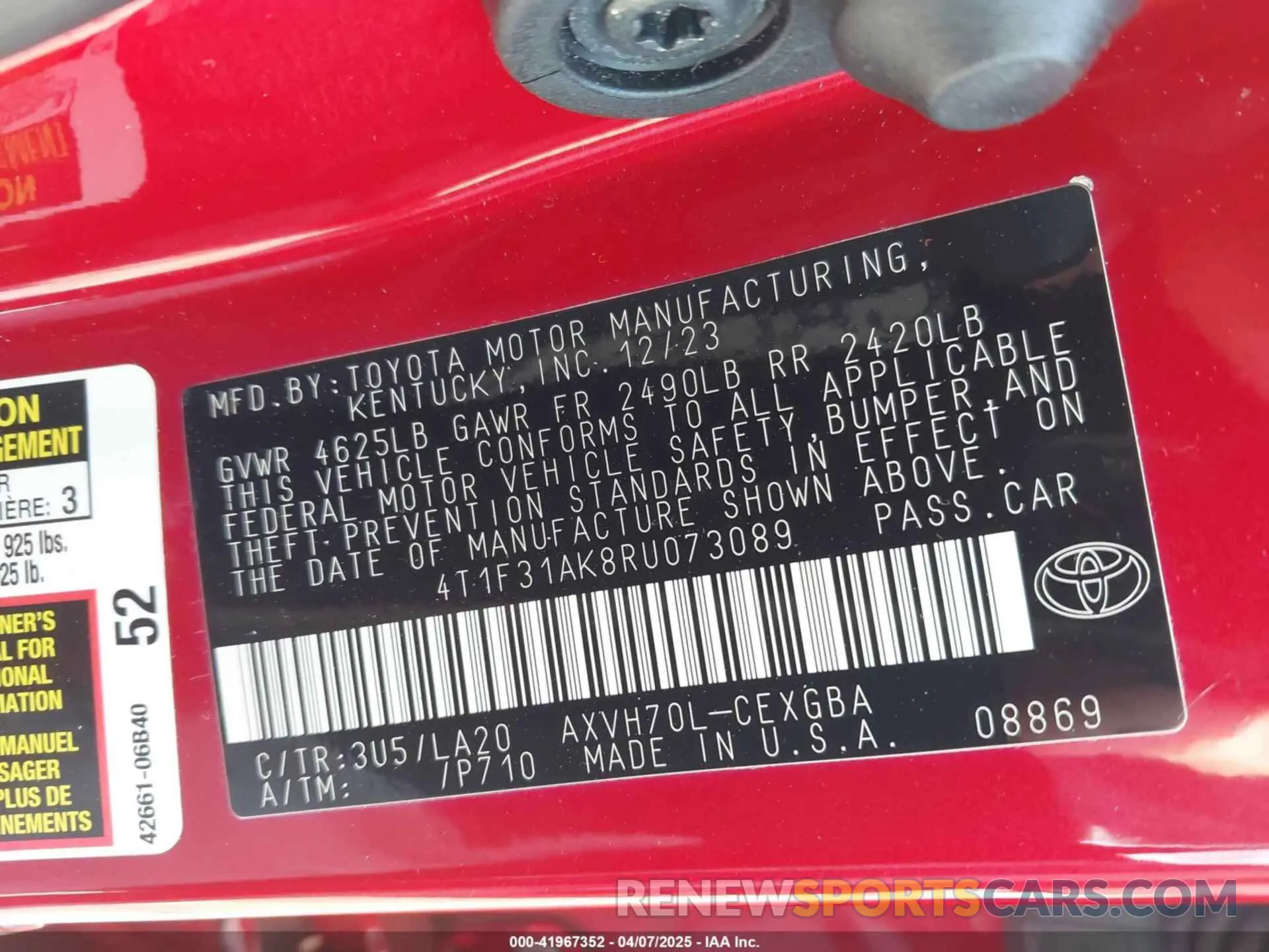 9 Photograph of a damaged car 4T1F31AK8RU073089 TOYOTA CAMRY HYBRID 2024