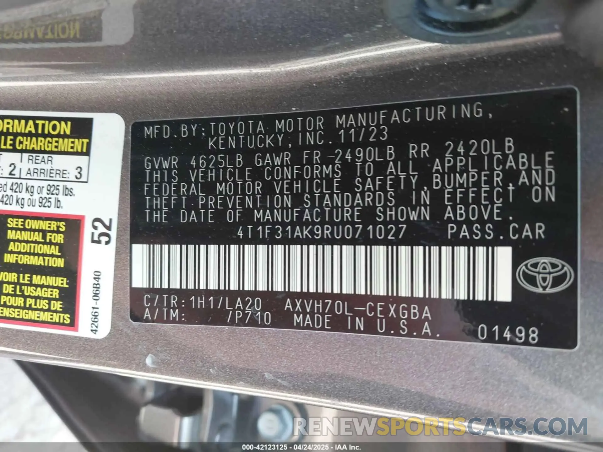 9 Photograph of a damaged car 4T1F31AK9RU071027 TOYOTA CAMRY HYBRID 2024