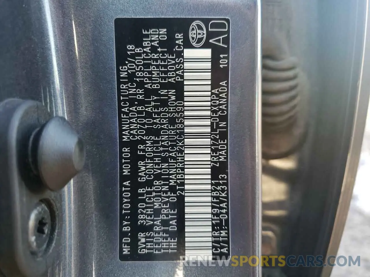10 Фотография поврежденного автомобиля 2T1BPRHE2KC185590 TOYOTA COROLLA 2019